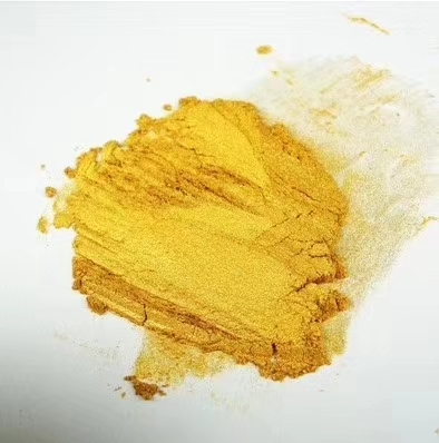 Gold-colored water-based pearlescent pigment for printing